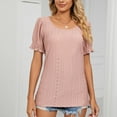 thumbnail image 3 of Pink S WIZUTIZ Tops Women's up to 30% Off Fashion Cozy Style Lightweight Pure Colour Tee Round Neck Linen Ladies Tops Plus Size Solid Tshirt Cotton Linen Fluffy T-shirt Tunics Short Sleeve Shirts Blo, 3 of 5