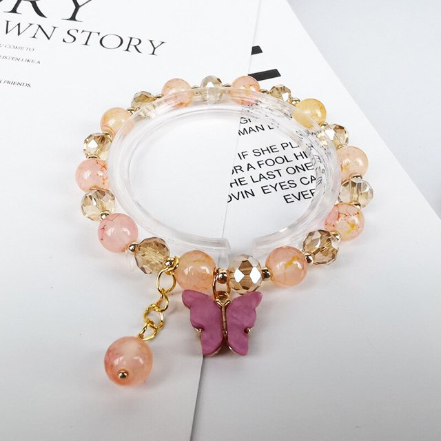 Pulsera con colgante de mariposa coreana a la moda, pulseras con cuentas de cristal coloridas bohemias, cuerda elástica hecha a mano, regalos de joyería para mujer Gao Jinjia LED