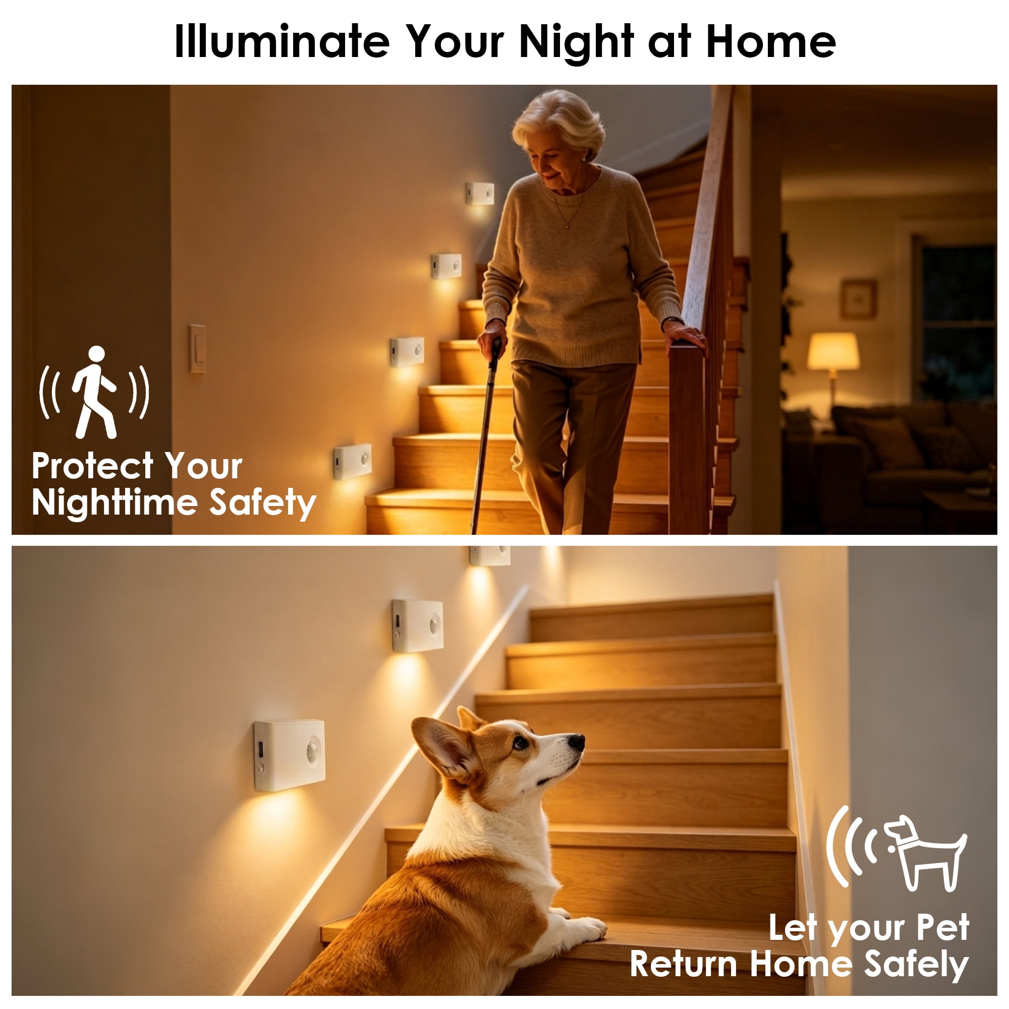 GUPUP Stair Lights Indoor, Dimmable, Rechargeable Motion Sensor LED Night Light with 3 Color Modes for Hallway, Bathroom & Living Room, 6 Pack