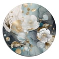 thumbnail image 2 of Designart "Marble Gold Floral Impressions Blue II" Floral Metal Round Wall Art, 2 of 5