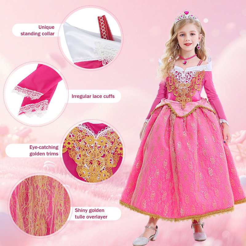 Jurebecia Girls Princess Costume Dress with Accessories Set photo 3