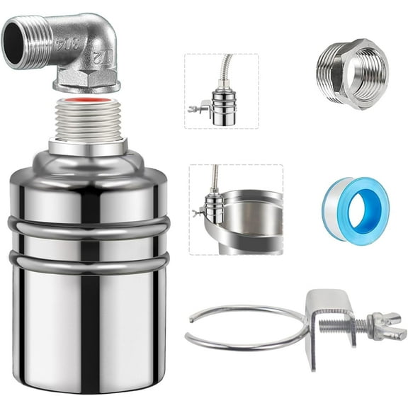 Float Valve, 1/2 to 3/4 Water Float Valve, 304 Stainless Steel Fully Automatic Water Level Control Float Valve, Auto Fill Shut Off Float Valve for Water Tank, Livestock Troughs, Pood