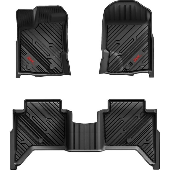 3W Floor Mats Compatible for Ford Ranger 2019-2023, TPE All Weather Floor Liner for Ford Ranger Supercrew Cab,1st & 2nd Row Full Set Custom Fit Car Mats with Red Logo, Black