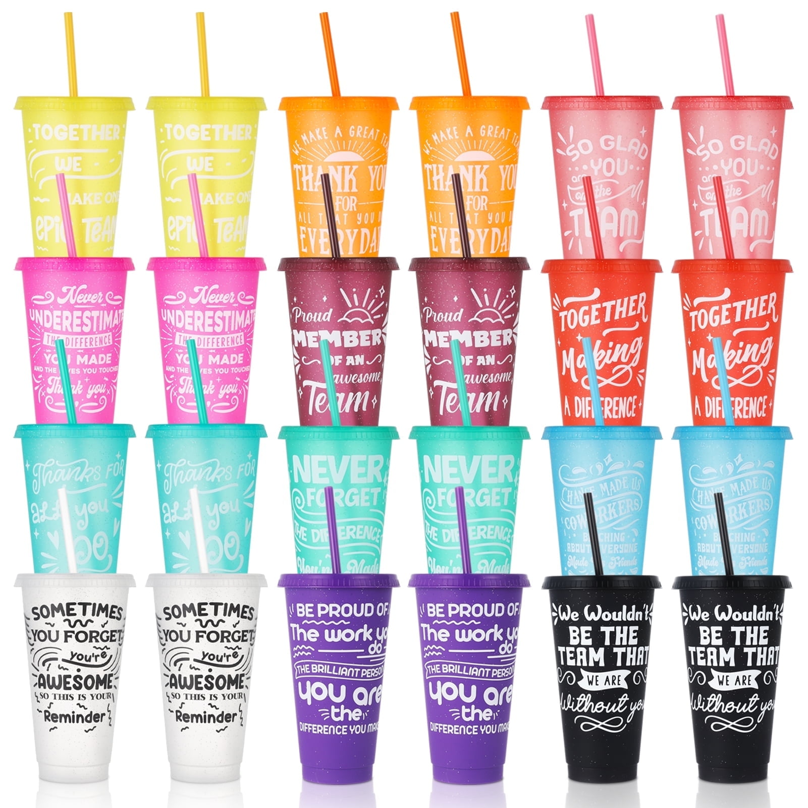 sixwipe 24 Pcs Appreciation Tumblers Gifts Bulk, 24 oz Employee Thank You Cup with Lids and Straws, Reusable Party Favor Cups for Coworker Team Staff Teacher Employee Volunteer Gift
