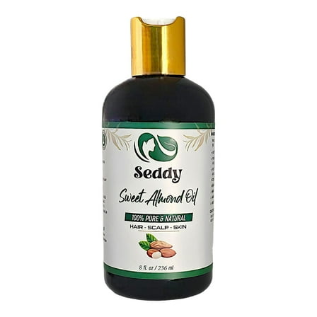 Seddy Sweet Almond Oil - 100% Pure & Natural Carrier Oil for Skin, Face, Hair, Soap Making, Essential Oils & Aromatherapy - Premium Moisturizer & Softener, Hexane-Free - 8 Fl. Oz