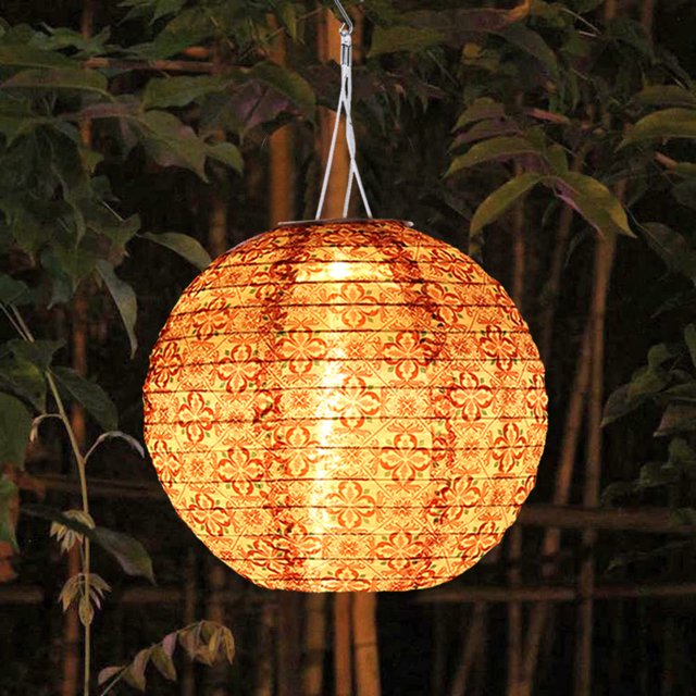 Farol solar redondo LED de 10 pulgadas, decoración colgante impermeable (flor roja B) Lamparas