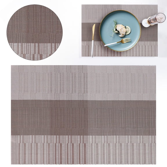 CSSJKYJ Table Runners Woven Vinyl Table Mats 12x17.7 inch for Kitchen Dining Table Non Slip Washable, Ombre Coffee Beige