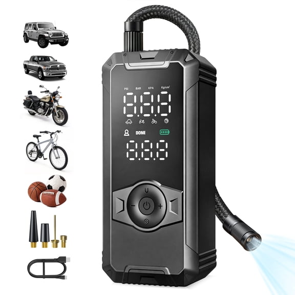 Nikacos Cordless Tire Inflator Portable Air Compressor, Tire Pump for Car Tires with Digital Pressure Gauge, Automatic Shutoff, LED Light, 150 Psi Cordless Pump for Car, Bike, Motorcycle,Ball