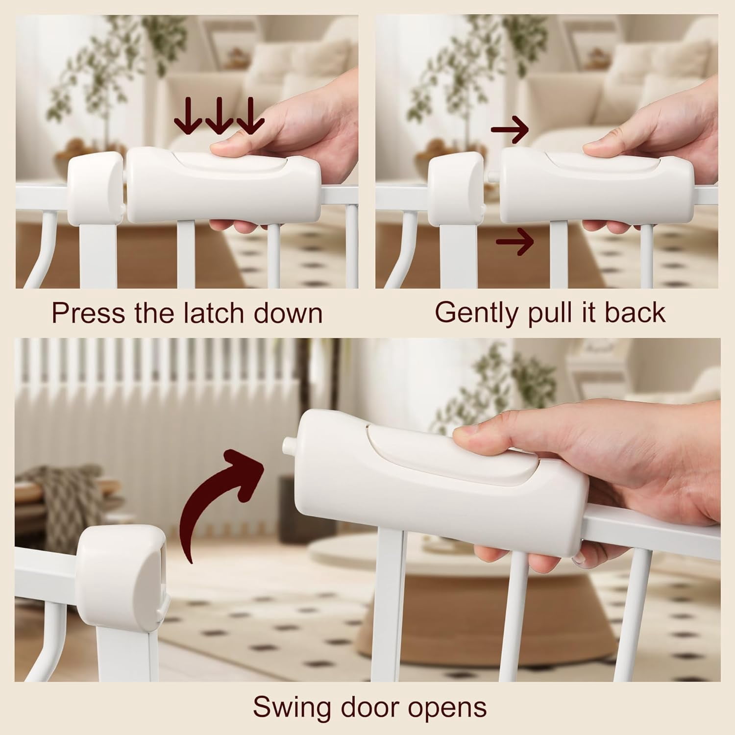 Extra Wide pet Gate 57.5"-66.9", Pressure-Mounted with Walk-Through Door –Pet Safety Gate for Doorways and Stairs, No Drilling, White