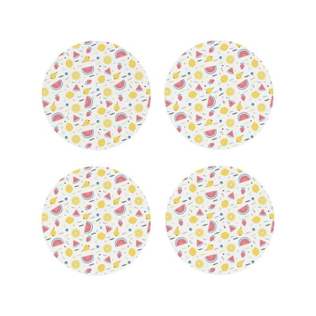 

Drink Coasters Set of 4 Tropical Fruit Leather Coasters for Coffee Table Protector Heat Resistant Cute Coasters for Home Decor Housewarming Gifts Bar Kitchen 4 Inch Round Shape