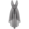thumbnail image 2 of YUUMIN Kids Girls Floral Lace V Neck Junior Bridesmaid High Low Dress Wedding Party Pageant Ball Gown Grey 16, 2 of 6