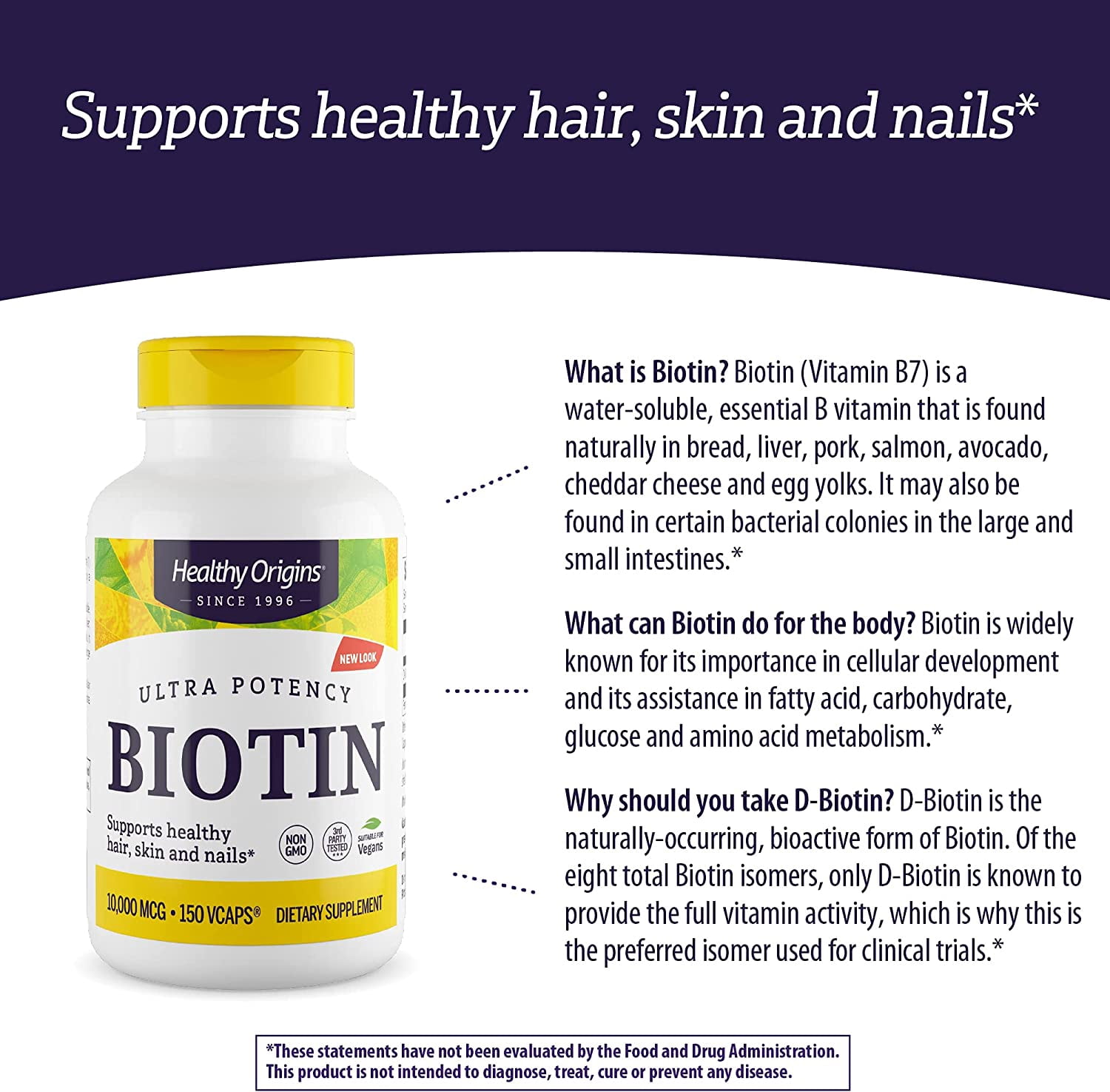 Healthy Origins Biotin 10,000 mcg (USP Grade, Non-GMO, Gluten Free, Hair Support, Nail Support), 150 Veggie Caps