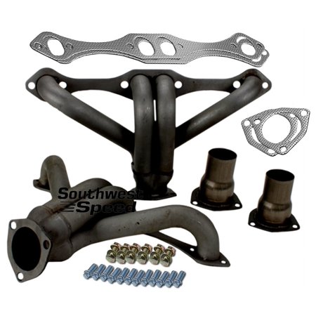 Southwest Speed Flat Black Block Hugger Shorty Headers Small Block Chevy V8 With Straight Plug Heads 1 1/2 262-400 Street Rod Hot Rod Rat Rod