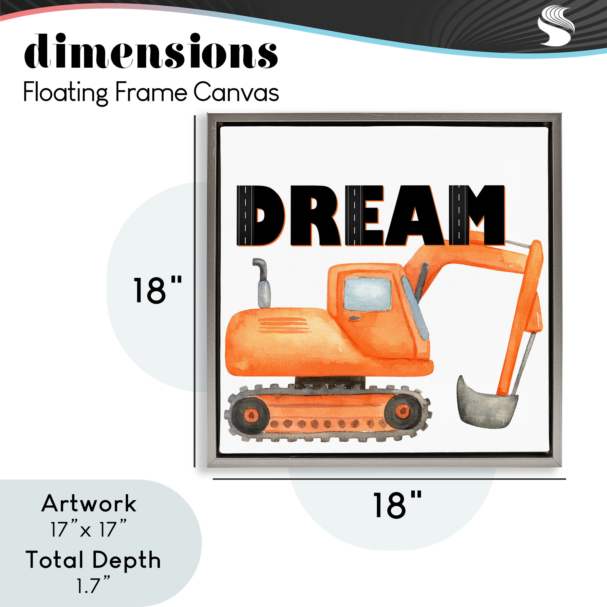 Dream with Orange Excavator Gray Framed Floater Canvas Wall Art, design by Kim Allen