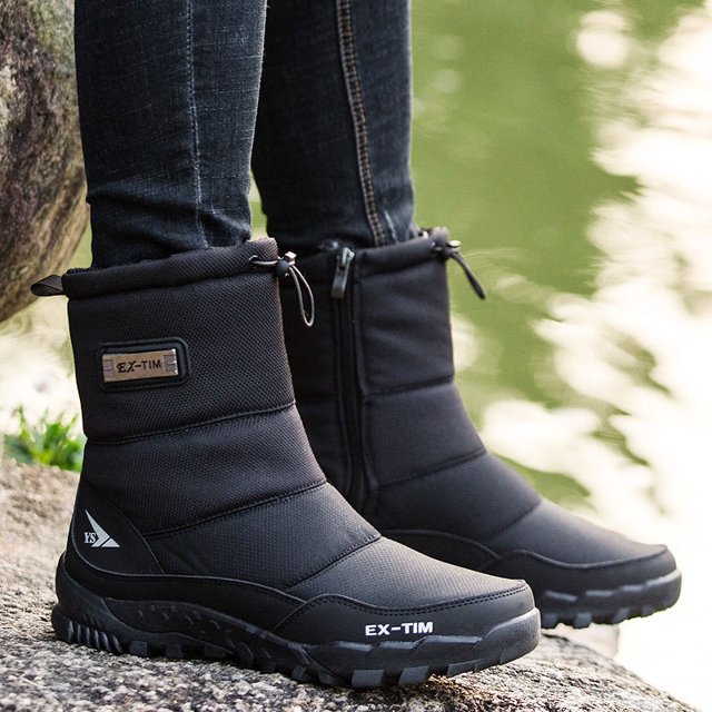 Botas de nieve de terciopelo de invierno, botas cortas para exteriores para hombre, zapatos de seguridad engrosados de terciopelo, zapatos cálidos de algodón, botas antideslizantes