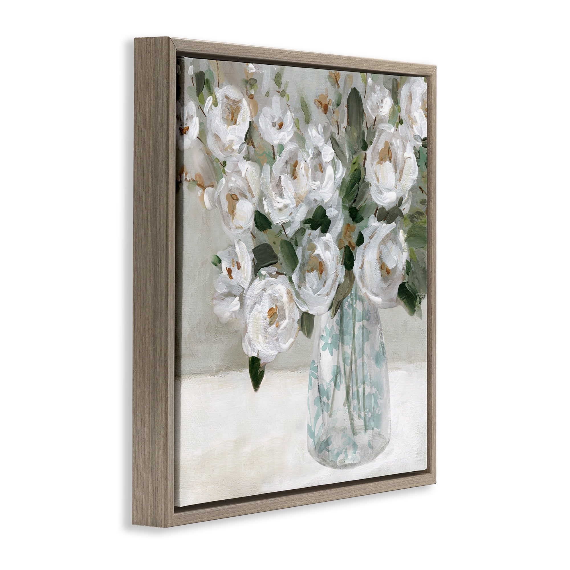Stupell Industries Lovely Rose Still Life Plants & Flowers Painting Brown Floater Framed Canvas Art Print Wall Art, 18 x 18