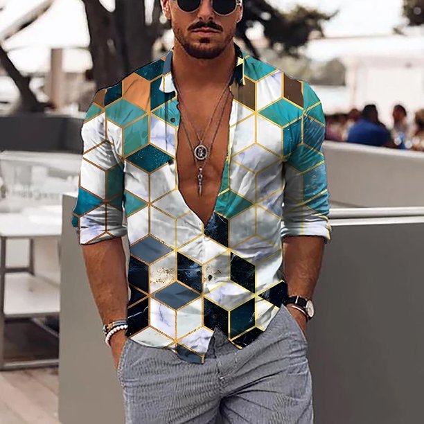 Camisa de hombre Camisa gráfica Geometría Impresión 3D Exterior Casual Manga larga Abotonada Ropa Diseñador de moda Casual Cómoda