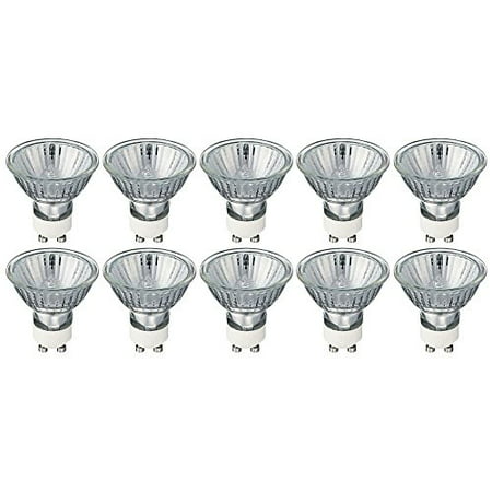 GU10 Halogen Light Bulbs, 35 Watt, 120 Volt, (10 Pack) Protected by UV Glass Cover and heat absorbing coating for safety, Perfect for Recessed, Track, Cabinet and Outdoor lighting. Set of 10