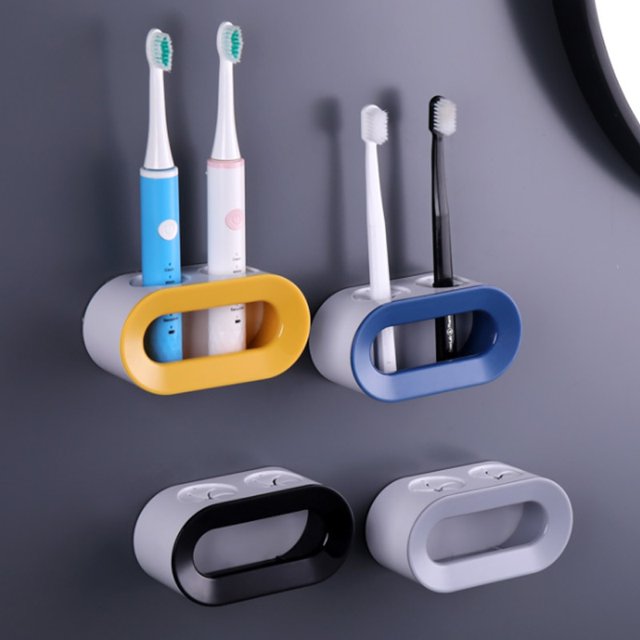Double Hole Electric Toothbrush Rack Bathroom Toothbrush Holder Punch-free Toothbrush Stand Storage Rack AccessoriesDeep BlueUnited States He Qiyong unisex