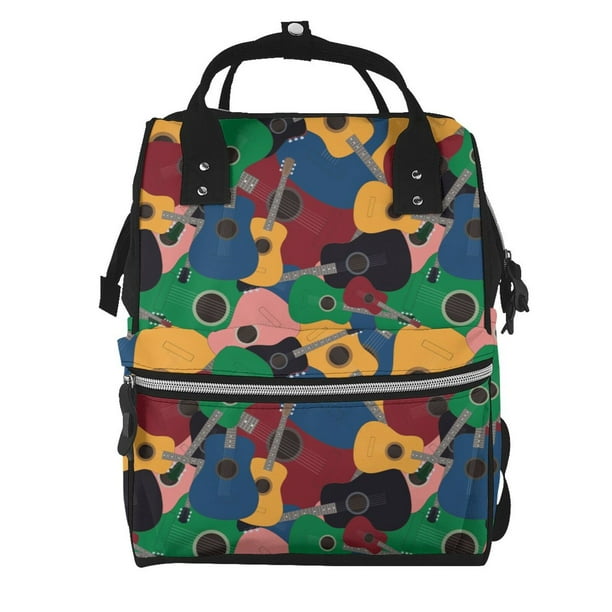 Fotbe Colored Guitars Mochila Maternidad - Lona de Sarga Impermeable, Mochila de Pañales de Gran Capacidad con Múltiples Bolsillos y Correas Ajustables