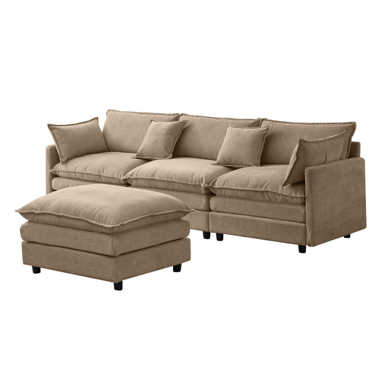 105" Modular Sectional Couch, 3-Seater Soft Chenille L-Shaped Sofa with Ottoman, Upholstery Sofa Couch with Pocket Coil & High-Density Foam for Living Room