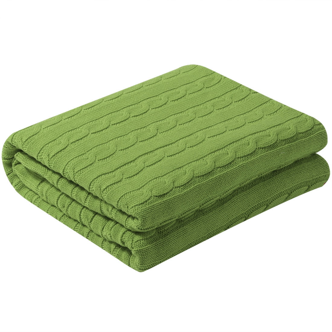 Soft 100% Cotton Cable Knit Throw Blanket for Bed Twin Size Green