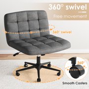 LAZY BUDDY Swivel Criss Cross Legged Chair with Wheels, Armless Desk Chair Wide Comfy Seat Height Adjustable Vanity Chair for Desk, Bedroom