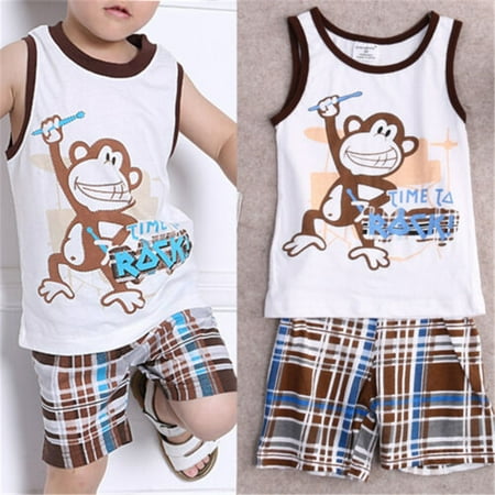 2PCS Toddler Kids Baby Boy Clothes Monkey Vest Tops+Short Pants Trousers Infant Outfit Set