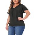 thumbnail image 2 of DARING DIVA Women's Plus V Neck Ruffle T Shirt Tee Tops 3X Black, 2 of 6