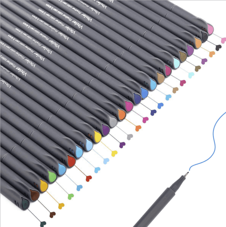 Felt Tip Pens, 24 Colored Fine Point Felt Pen with Fiber Tip - Perfect  Markers Pen for Bullet Journaling Adult Coloring, Note Taking at School  Office