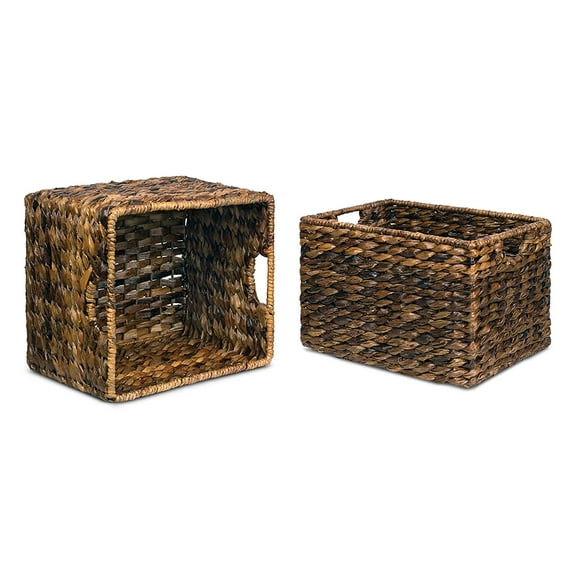 BirdRock Home Woven Storage Shelf Organizer Baskets with Handles - Set of 3 - Espresso