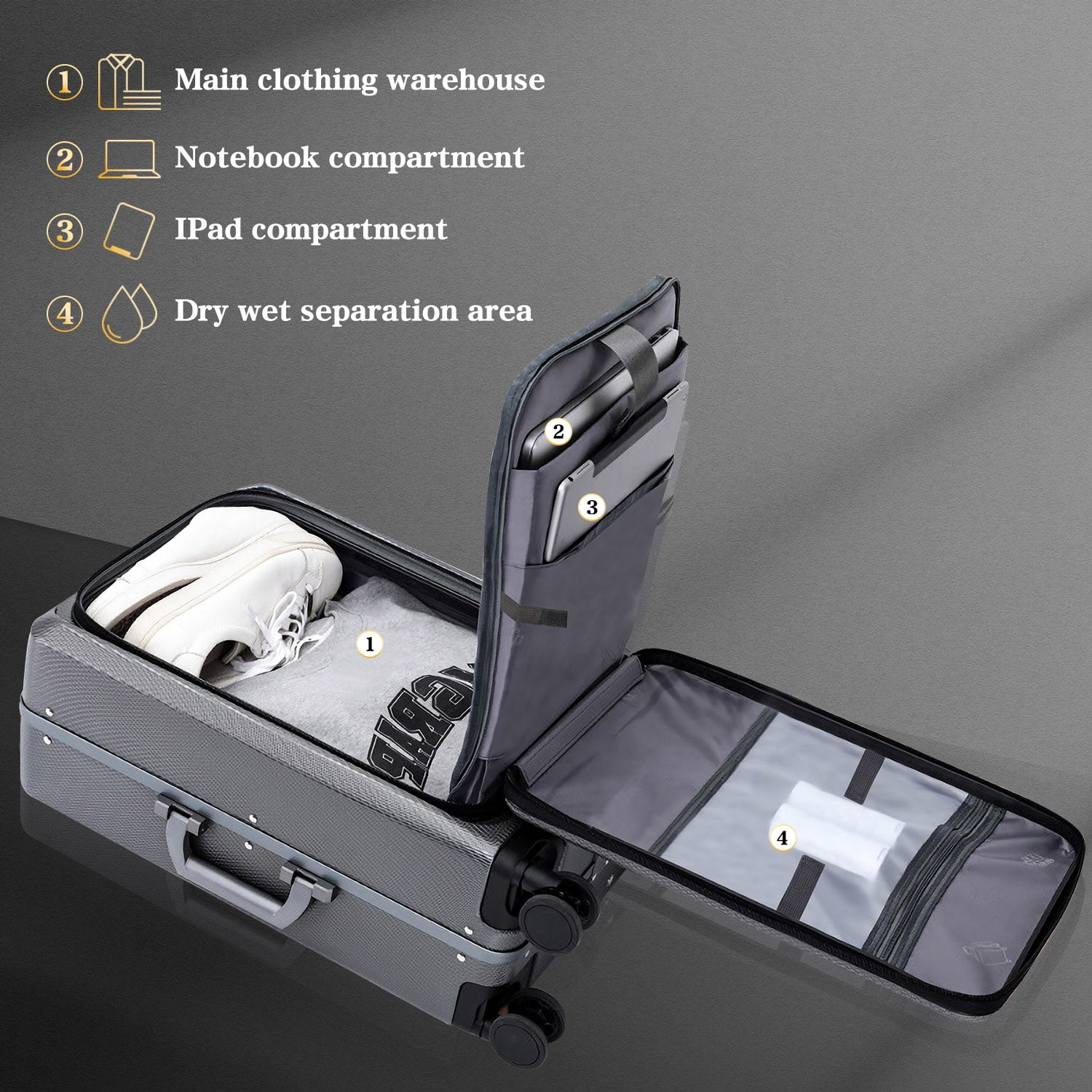 HOIN Hardside Luggage Gray 20in Carry on Luggage High Quality Expandable Lightweight Suitcase