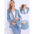thumbnail image 2 of DARING DIVA Women's Notched Lapel Long Sleeve Button Up Denim Blazer XS Light Blue, 2 of 6