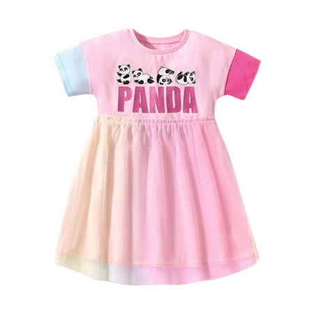 

Pedort Summer Dress Girls Summer Chiffon Casual Dress Square Neck Ruffle Short Sleeve Frilly Smocked Elastic Ruffle Hem Tulle Dresses Pink 120