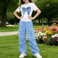thumbnail image 4 of FSYBOA Girls Outfit Sets, Graphic Shorts Sleeves 2 Piece Crew Neck Kids Summer Tops and Pants Blue Size 5-6T, 4 of 7