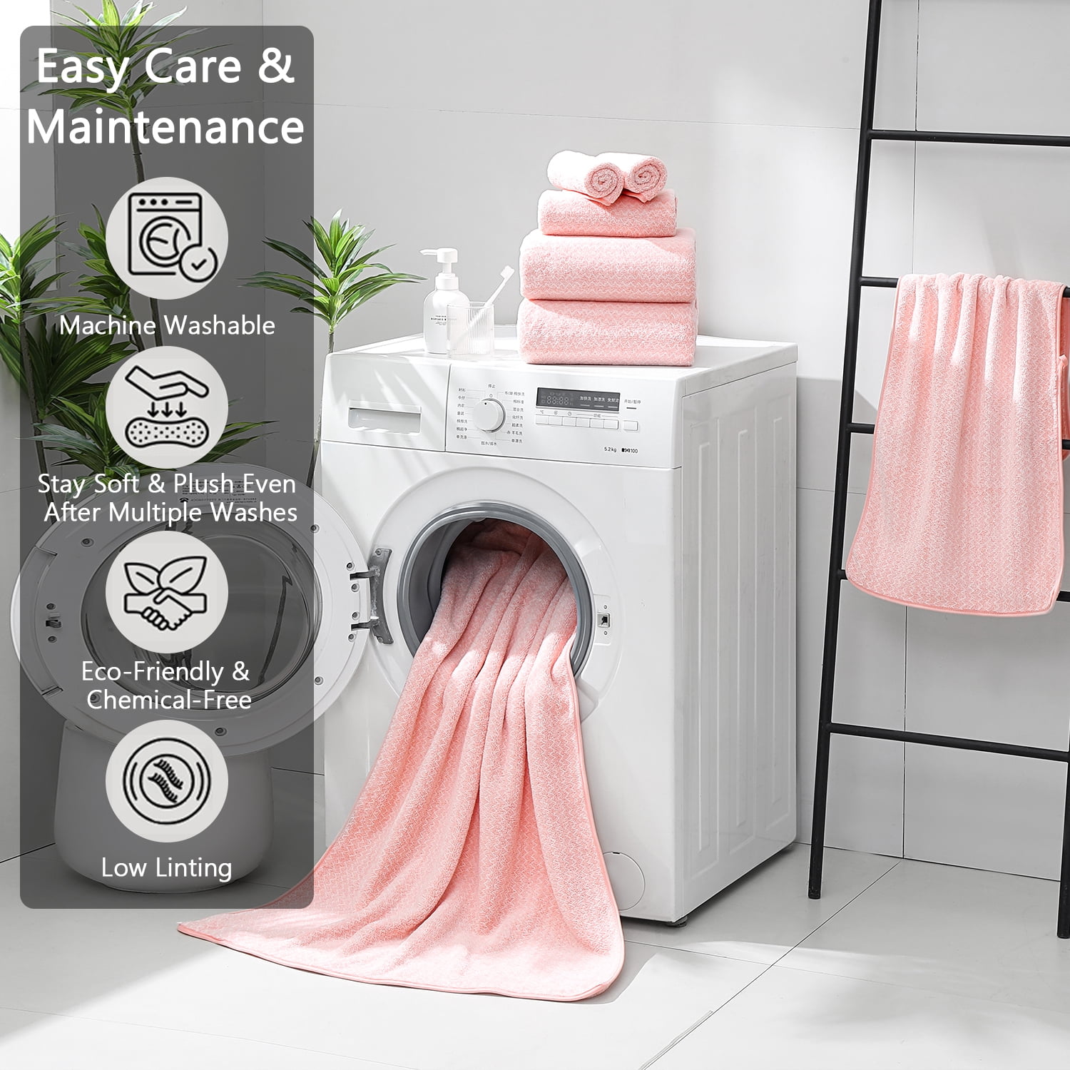 Covina Home 18 Piece Bath Towels Set,100% Microfiber Family Bathroom Towel with Hanging Loops-6 Bath Towels,6 Hand Towels,6 Washcloths,Quick Dry Highly Absorbent Shower Towel for Bathroom,Hotel,Spa