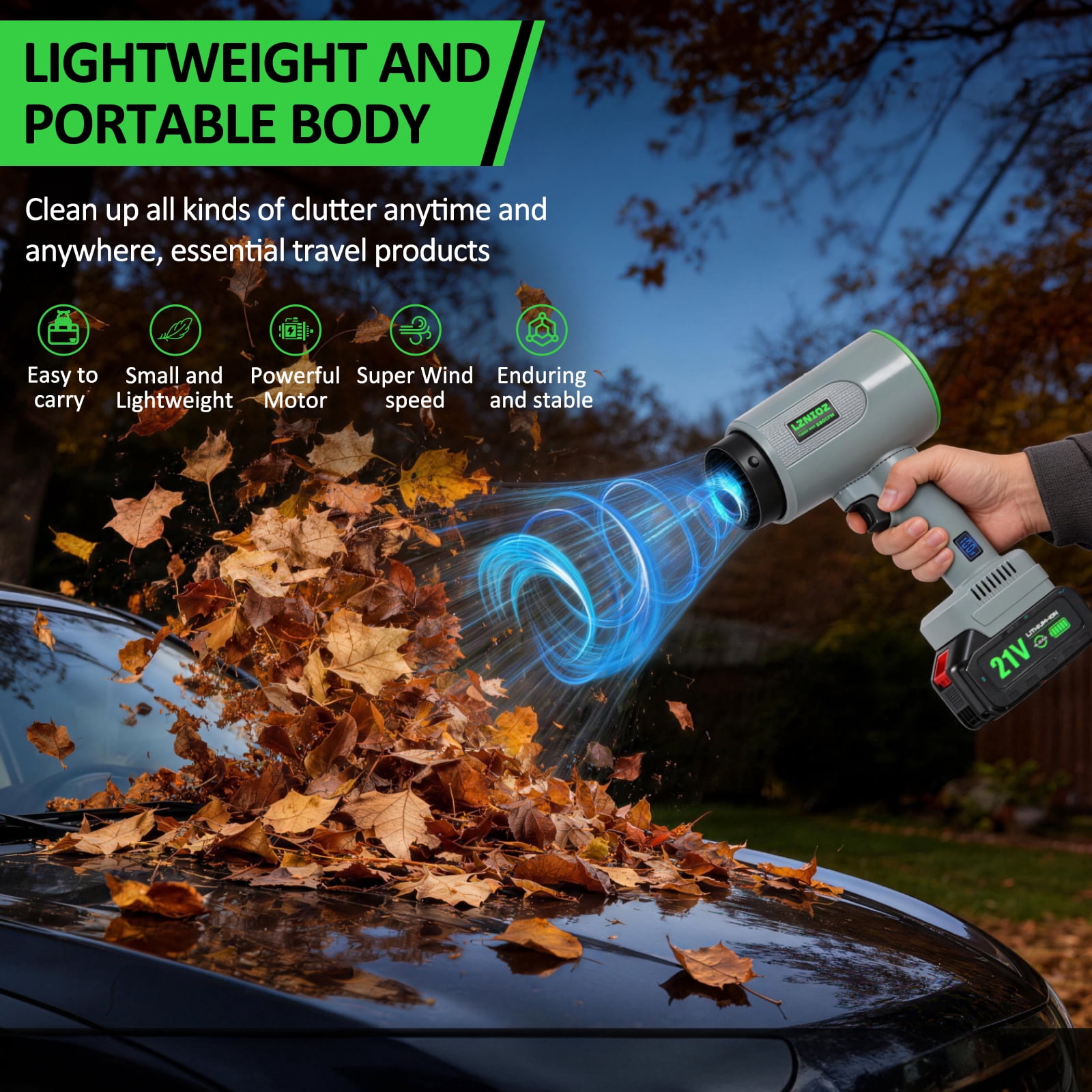 LZNIOZ 580 CFM Leaf Blower Cordless with 2 x 4.0Ah Battery and Charger, 300K RPM Leaf Blower Lightweight Electric Handheld Blower for Lawn Care, Gray