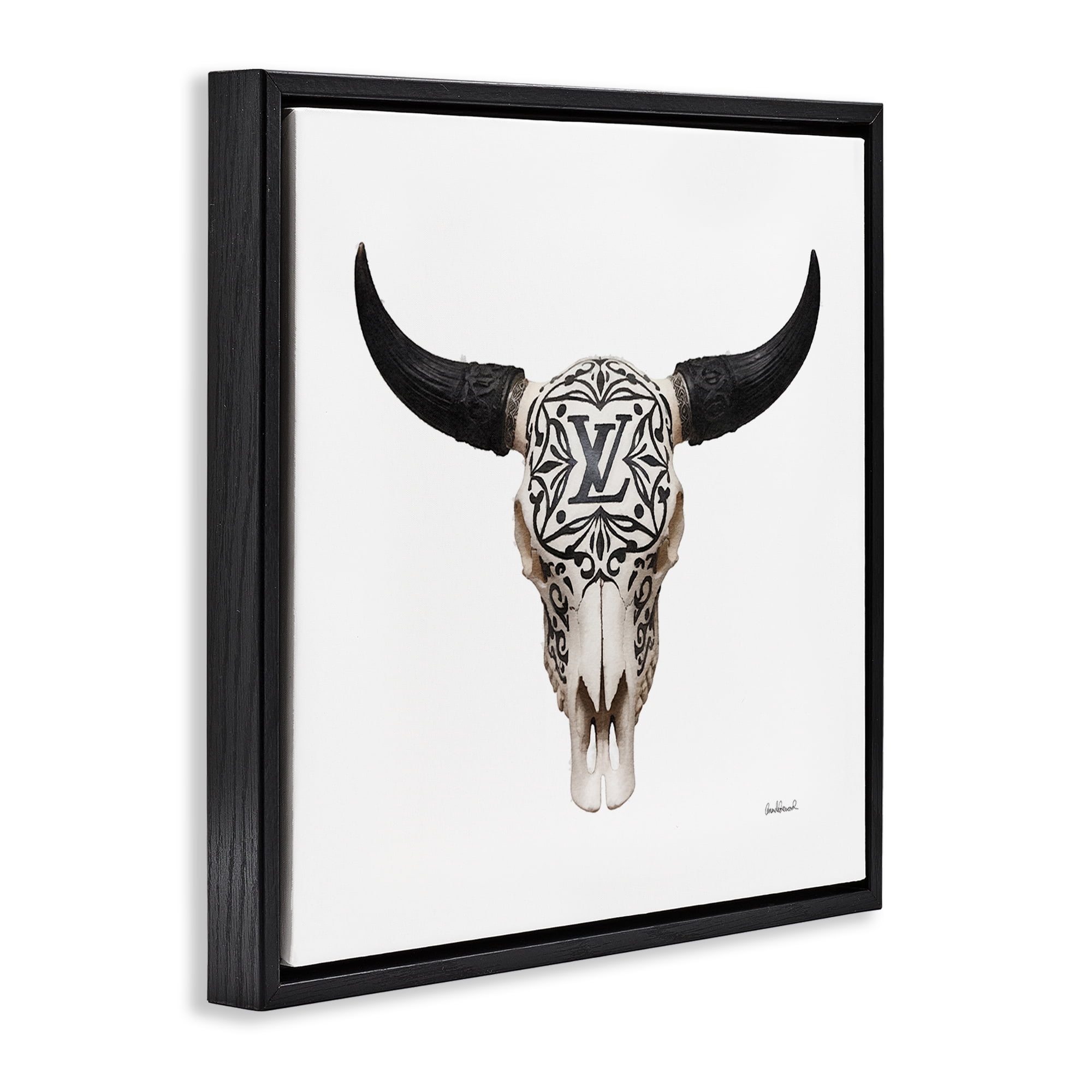 Stupell Industries Southwestern Glam Skull Fashion Painting Black Floater Framed Canvas Art Print Wall Art, 18 x 18