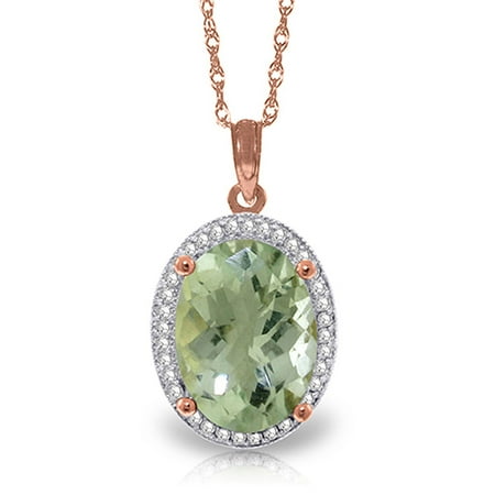 ALARRI 5.08 CTW 14K Solid Rose Gold Loren Green Amethyst Diamond Necklace with 20 Inch Chain Length.