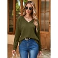 thumbnail image 4 of Chiclily Womens Long Sleeve Shirts Lightweight Pullover Sweaters Olive Green Small V Neck Tunics Tops, 4 of 6