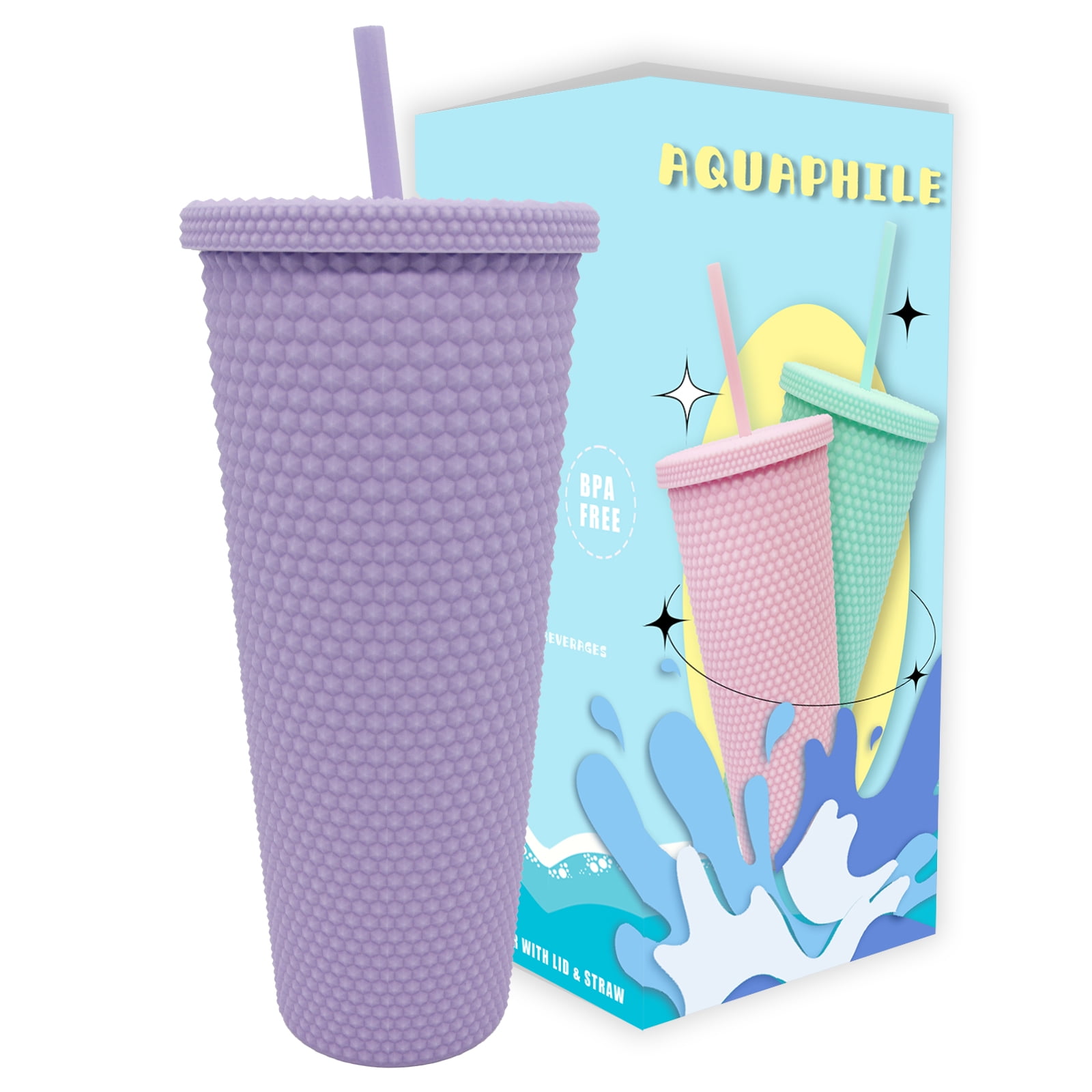 Aquaphile Plastic Matte Studded Tumbler with Lid and Straw Reusable BPA