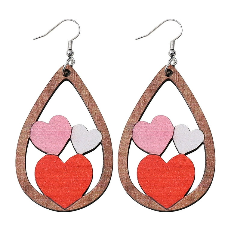 Heiheiup Valentine's Day Red Love Drop Earrings Double Sided