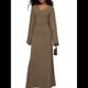 thumbnail image 2 of Vestido de Invitada de Boda para Mujer, Larga, Ajustado, de Punto Acanalado, Maxivestido Formal de Otoño Caqui M, 2 of 9