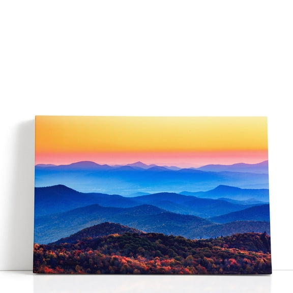 Sunset Over The Blue Ridge Mountains in North Carolina - Wrapped Canvas Print Wall Art | 18" W x 12" H