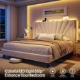thumbnail image 4 of EnHomee Queen Bed Frame with 51"Tall Headboard Upholstered Queen Size Bed Frame with LED Lights & Charge Station, Beige No Box Spring Needed, Noise Free, 4 of 9