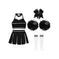 thumbnail image 4 of ZDHoor Girls 2Pcs Cheers Outfit Cheer Leading Set Crop Top with Skirt Dancewear W&Black-F 12, 4 of 5