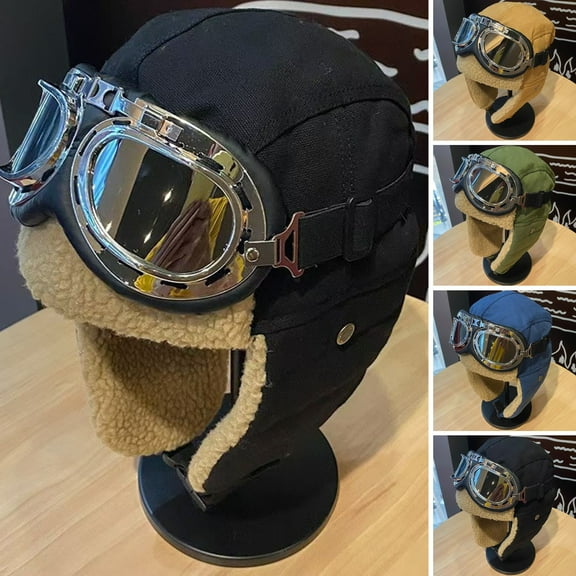 Unisex Winter Hat with Goggles Thickened Velvet Lined Ear Fuzzy Windoroof Buckle Fasten Heat Retention Outdoor Skiing Skating Snowboarding Lei Feng Hat