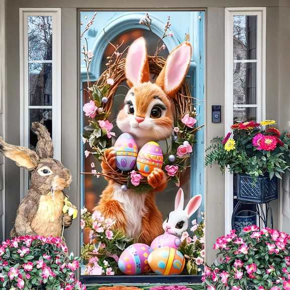 Ywuzuh Easter Decorations Easter Door Banners for Outside Save on Happy Hanging Bunny Spring Porch Backdropfor Indoor Outdoor Spring Party Decorations and Photo Booth Props71x35 Inch