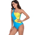 thumbnail image 4 of SWSMCLT Women's Twist Front One Piece Bathing Suit Padded Beach Low Back Slimming Neon Color Block One Shoulder Swimsuit Cheeky Swimwear Peacock Blue 8-10, 4 of 4