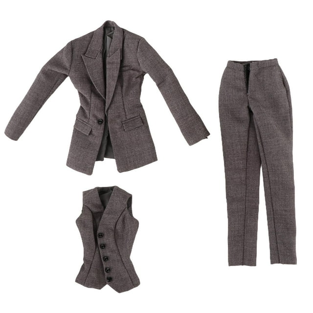 3 piezas 1:6 Figura femenina Ropa para muñeca con chaleco Traje completo hecho a mano Chaqueta Pantalones Gris